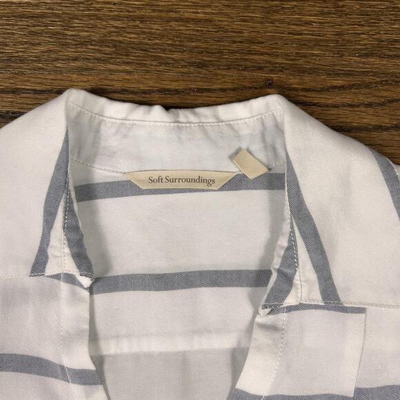 Soft Surroundings Shirt Womens XS Striped Asymmetrical V Neck Tunic Roll Tab - Picture 4 of 10